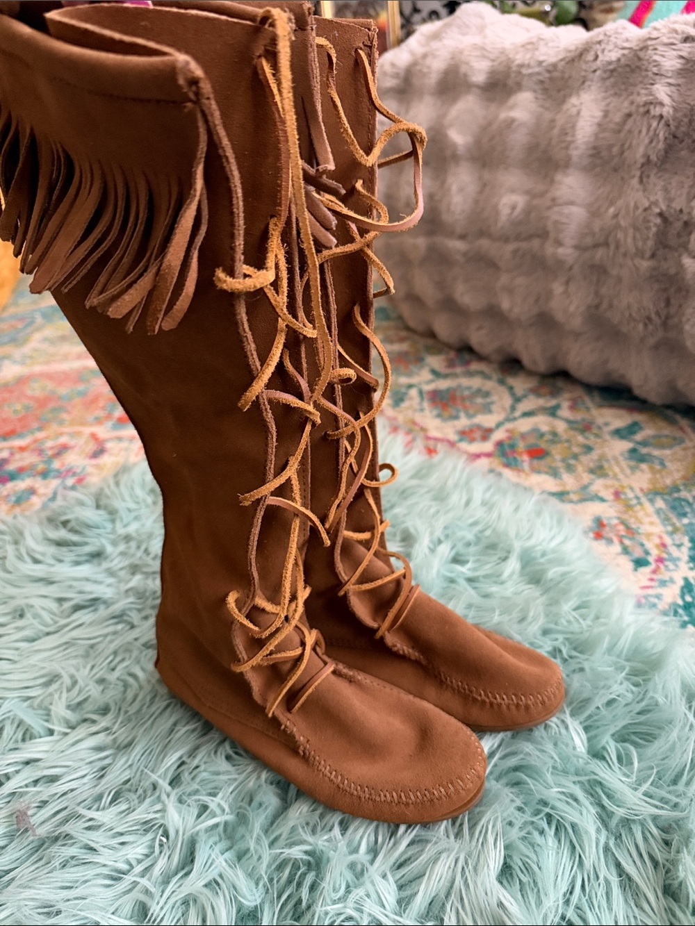 Minnetonka Tan Lace-Up Suede Knee-High Boots